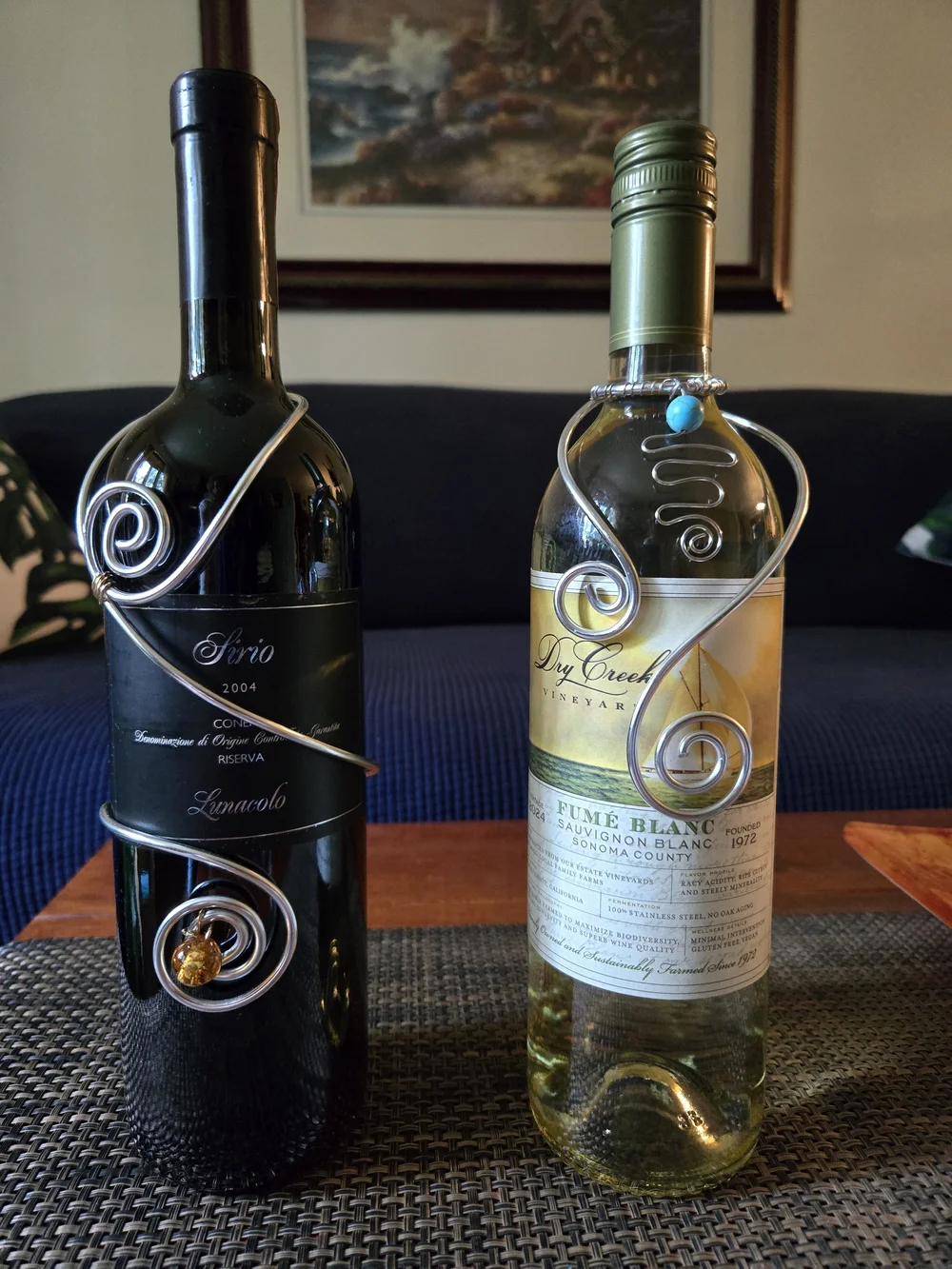 Bottle Bling - Spiral Wine Bottle Hanger with Accents . Various Types Of Wire.